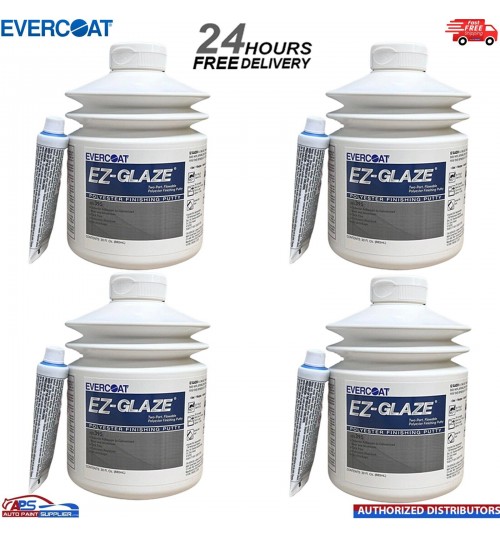 4x EVERCOAT 101395 EZ-GLAZE FINE FINISHING PUTTY 880ML - WITH BPO HARDENER